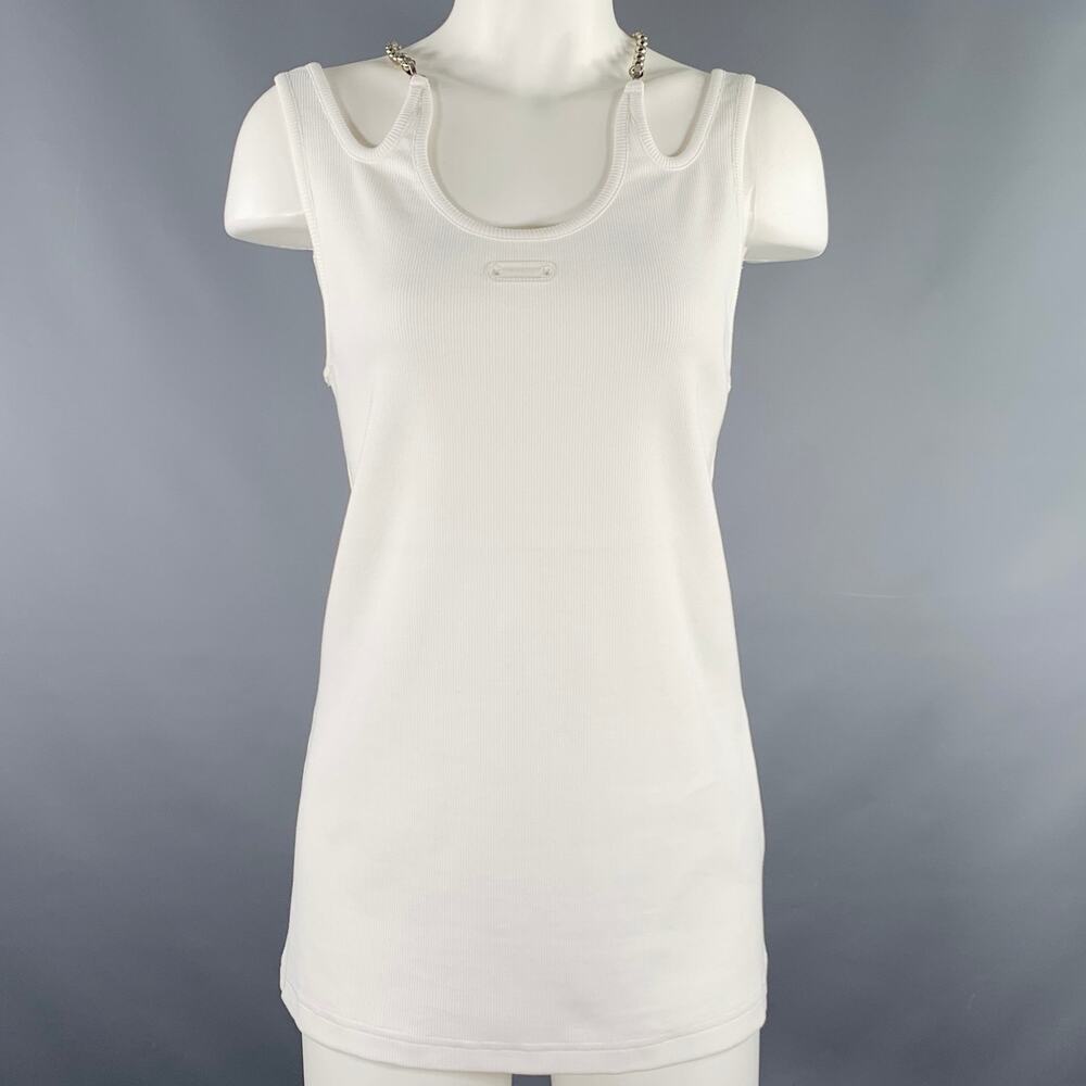 PRIVATE POLICY Size L Ball Chain White Cotton Blend Ribbed Tank Casual Top